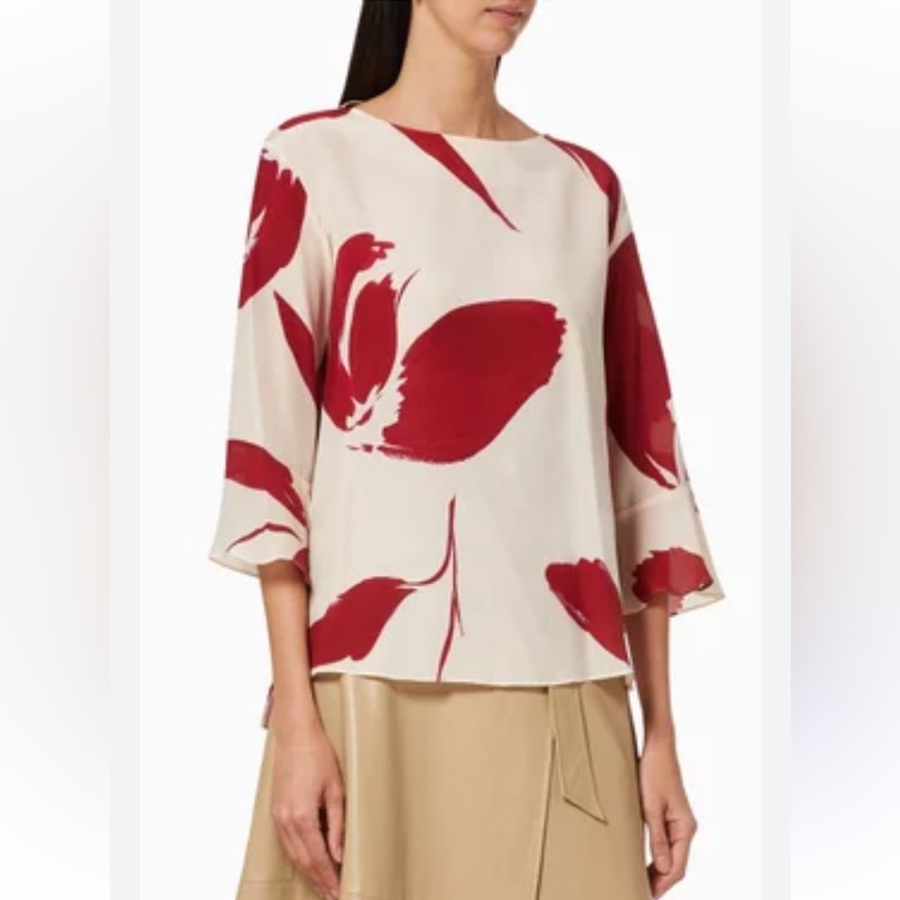 MARELLA silk Ivana Top  Floral Red and White Women's blouse